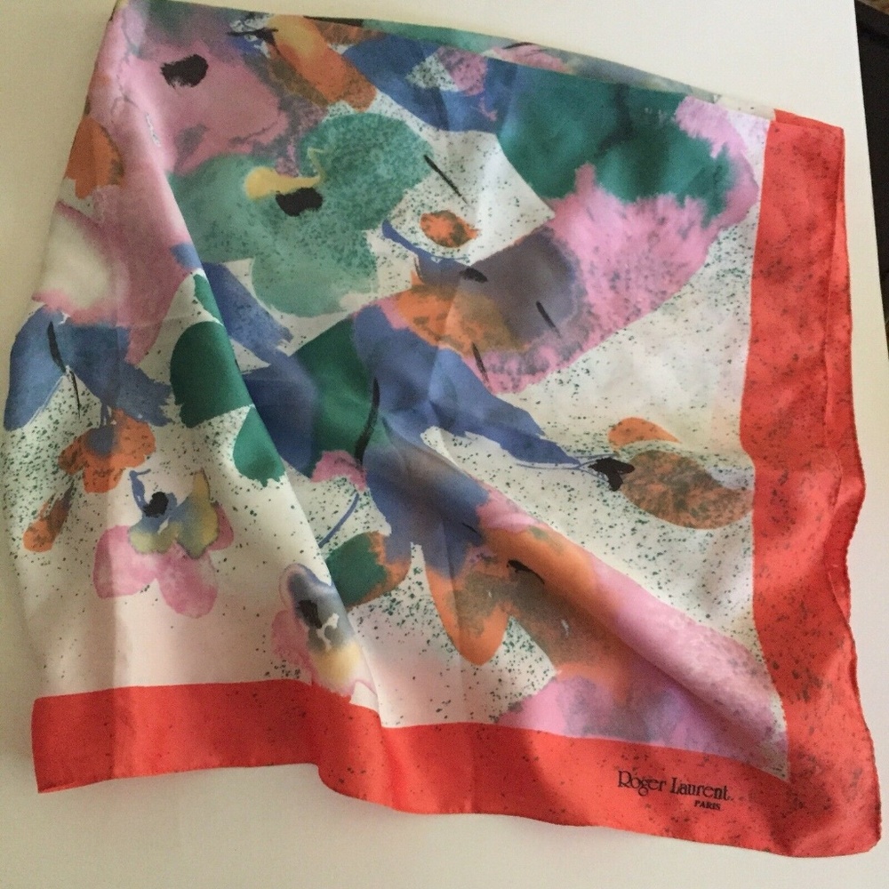 Roger Laurent Paris Scarf Flowers 34” X 35 Vintage